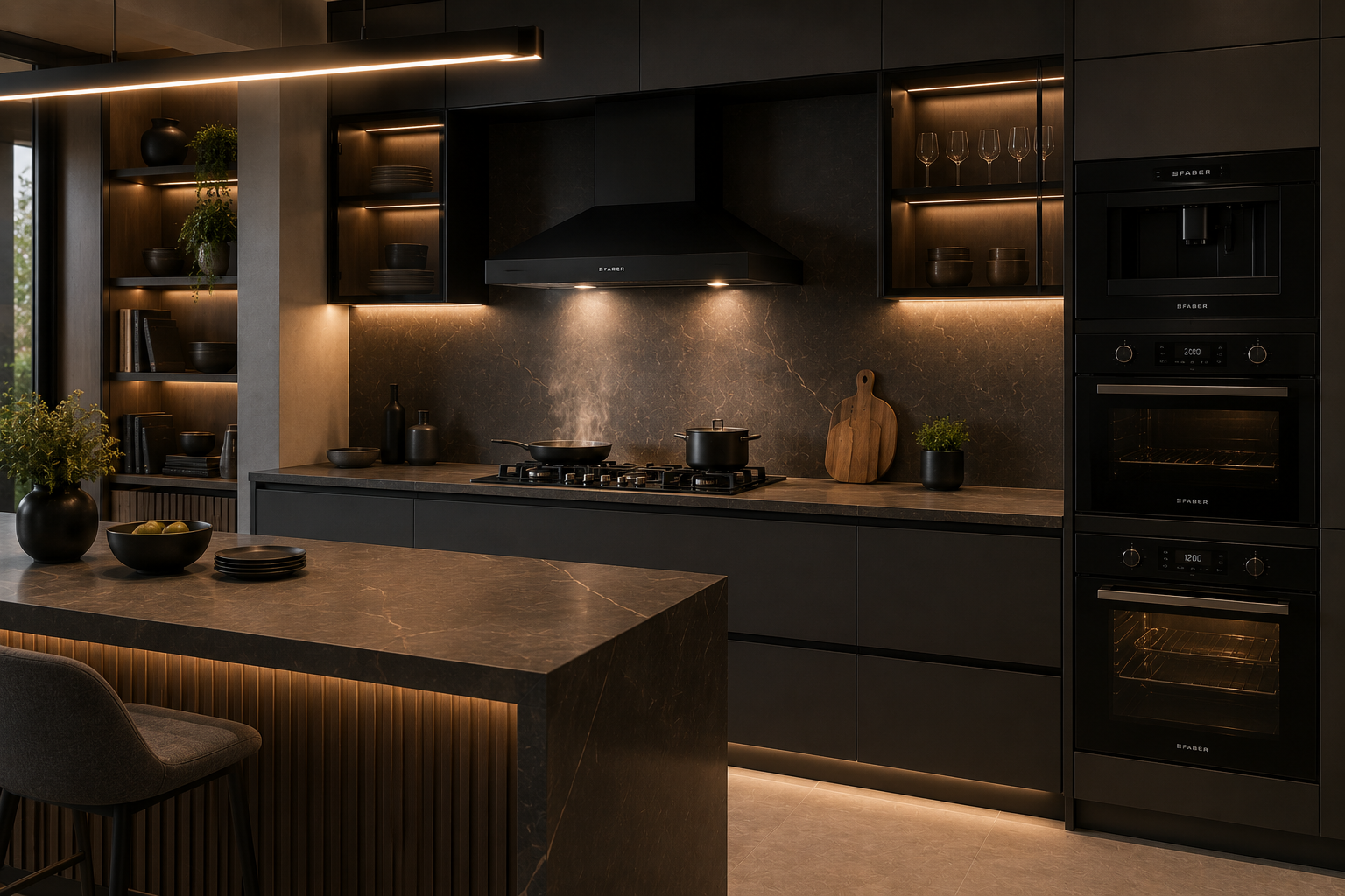 Faber home appliances built into AquaTech Modular's kitchen