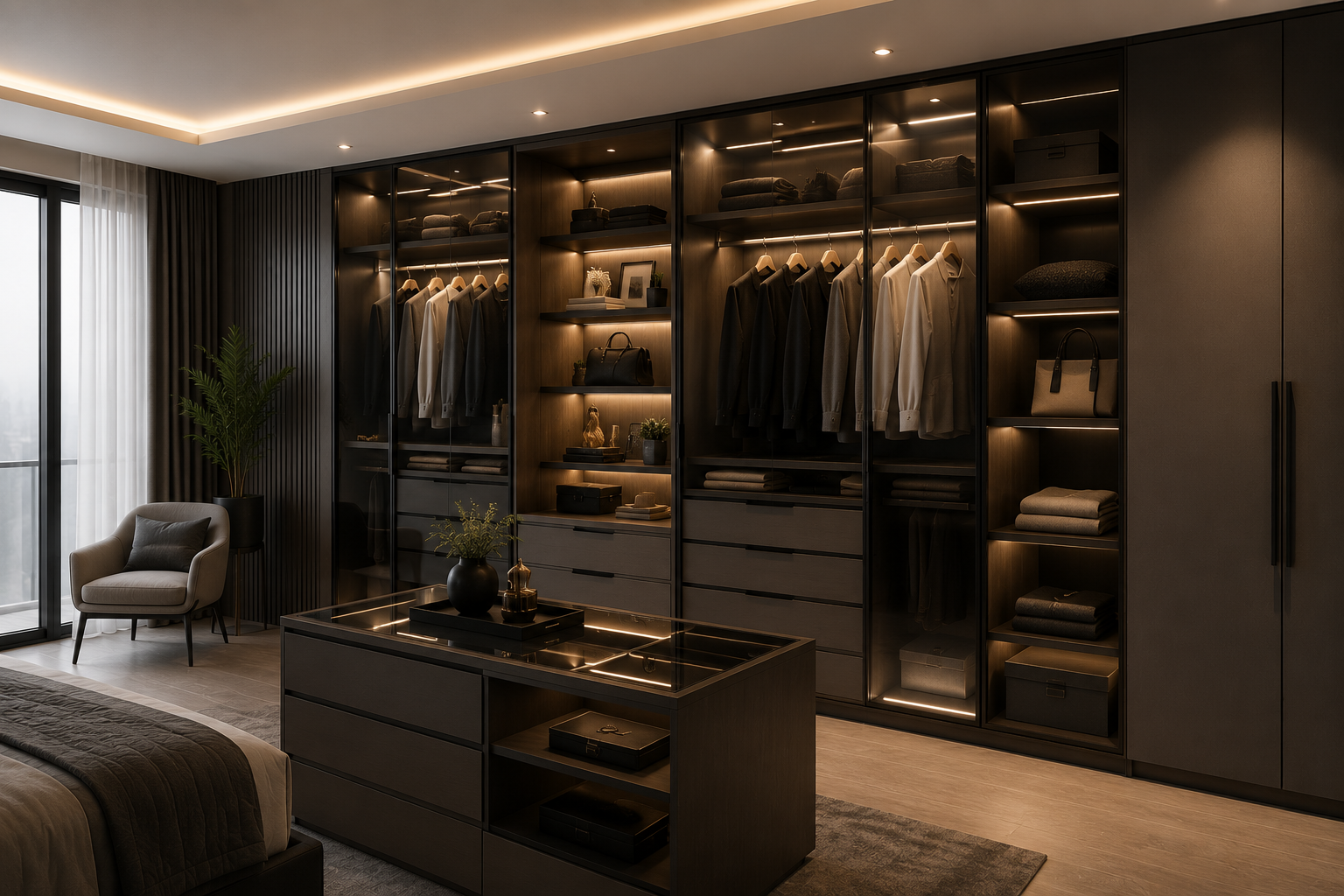 Premium walk-in wardrobe by AquaTech Modular's